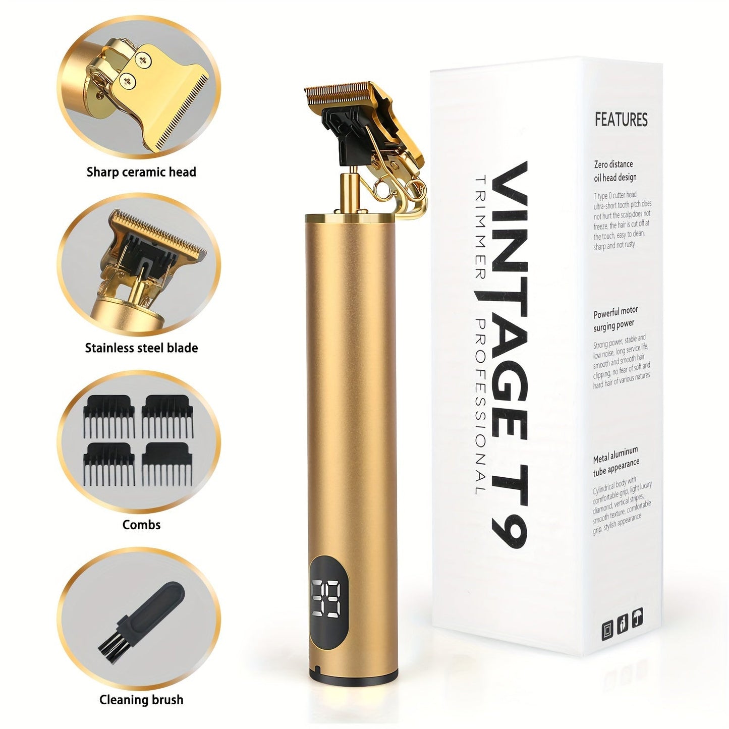 T-Blade Trimmer for Men Cordless Rechargeable β Nano Titanium Alloy Blades LED Display 4 Guide Combs 1.5-4mm