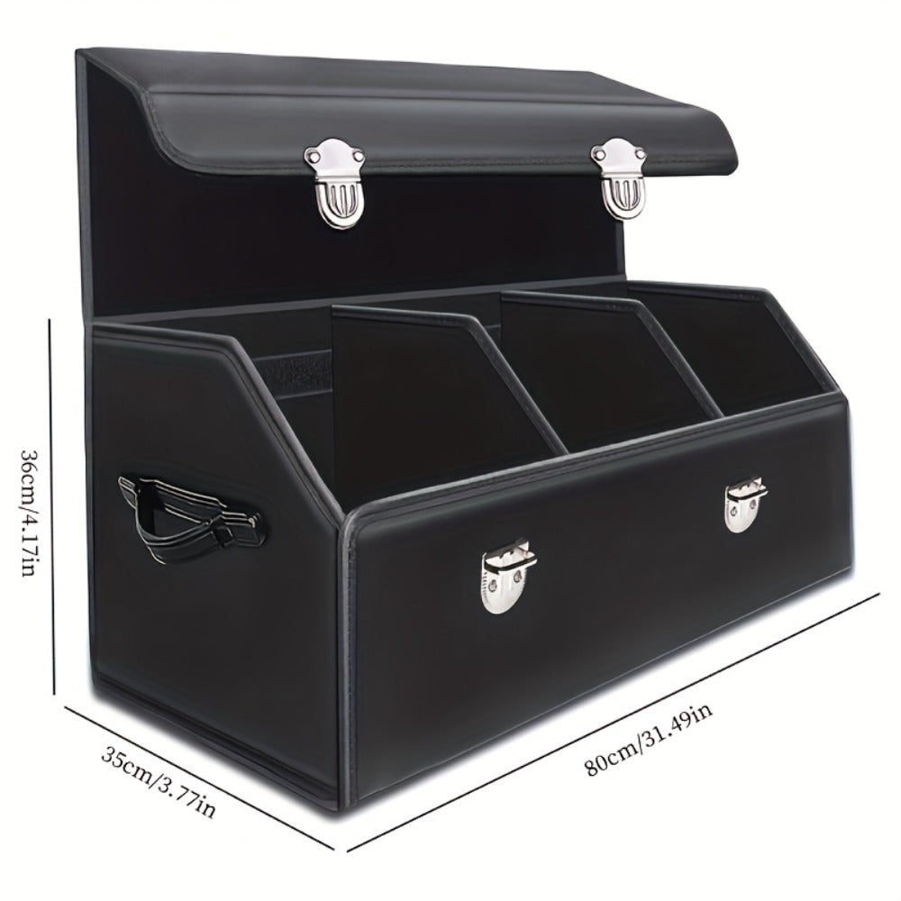 PU Leather Car Organizer Box Foldable Multi-Compartment – Large Capacity Storage for SUV, Truck, Camper & Car Interior