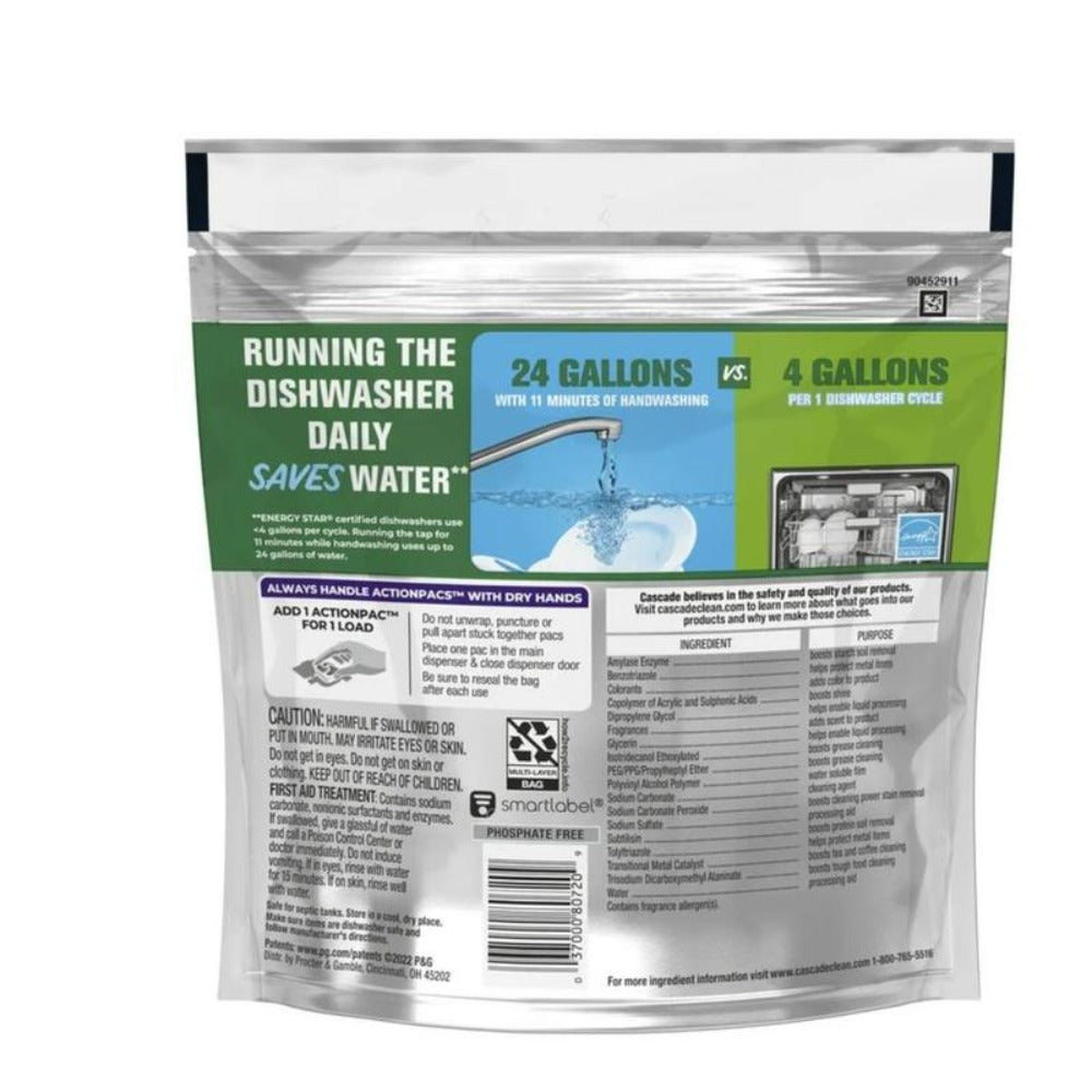 Dishwasher Pods Cascade Platinum 2 Pack, Action Pacs Detergent Tabs with Rinse Aid & Shine Booster