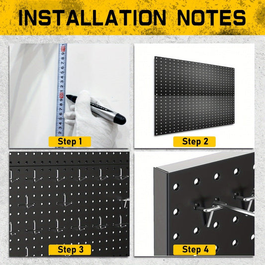 Black Metal Pegboard Wall Organizer Set with Hooks 66/100pcs, 12x24 Inch Wall Mounted Pegboard Kit for Garage Workshop Tool Storage