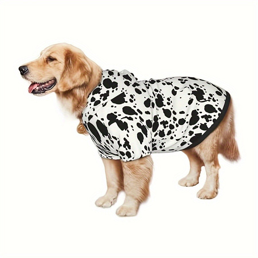 Dog Hoodie Dalmatian Print Pullover Sweatshirt – Soft Polyester Hooded Pet Costume for Small Medium Large Dogs