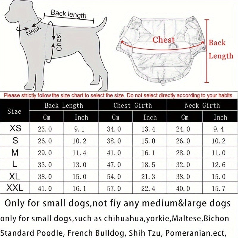 Dog Winter Coat Puffer Jacket Windproof Warm Padded Snow Vest for Small Breeds, Lightweight Outdoor Dog Clothes for Chihuahua Poodle