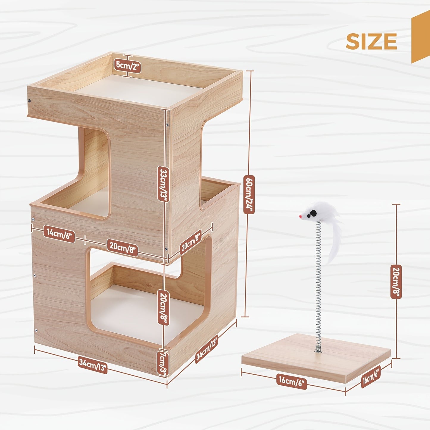 Cat Tree Small Modern 23.6" Wood Cat Tower Furniture with Scratching Pad Removable Soft Mats & Free Cat Toy for Indoor Kittens