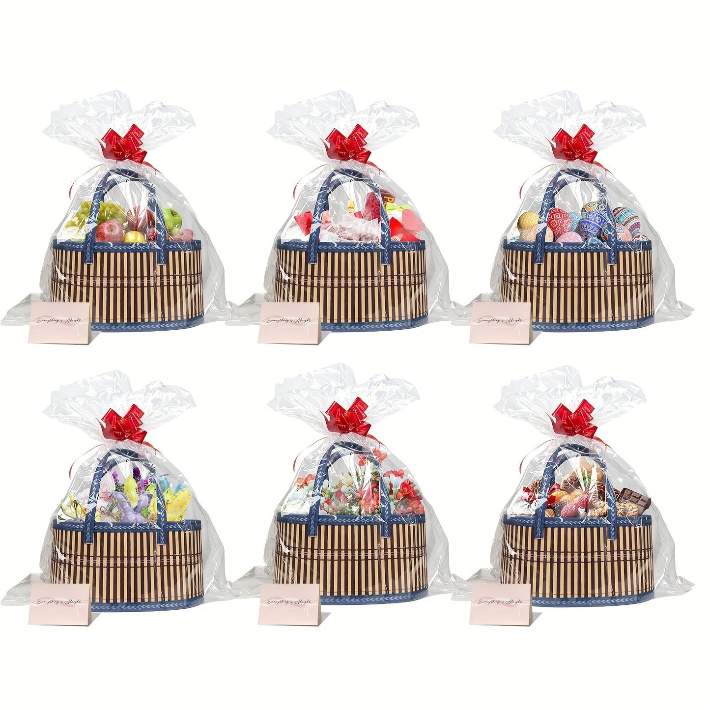 Bamboo Storage Baskets 6-Pack in Oval or Round Shapes with Nine Color and Shape Options for Home Organization