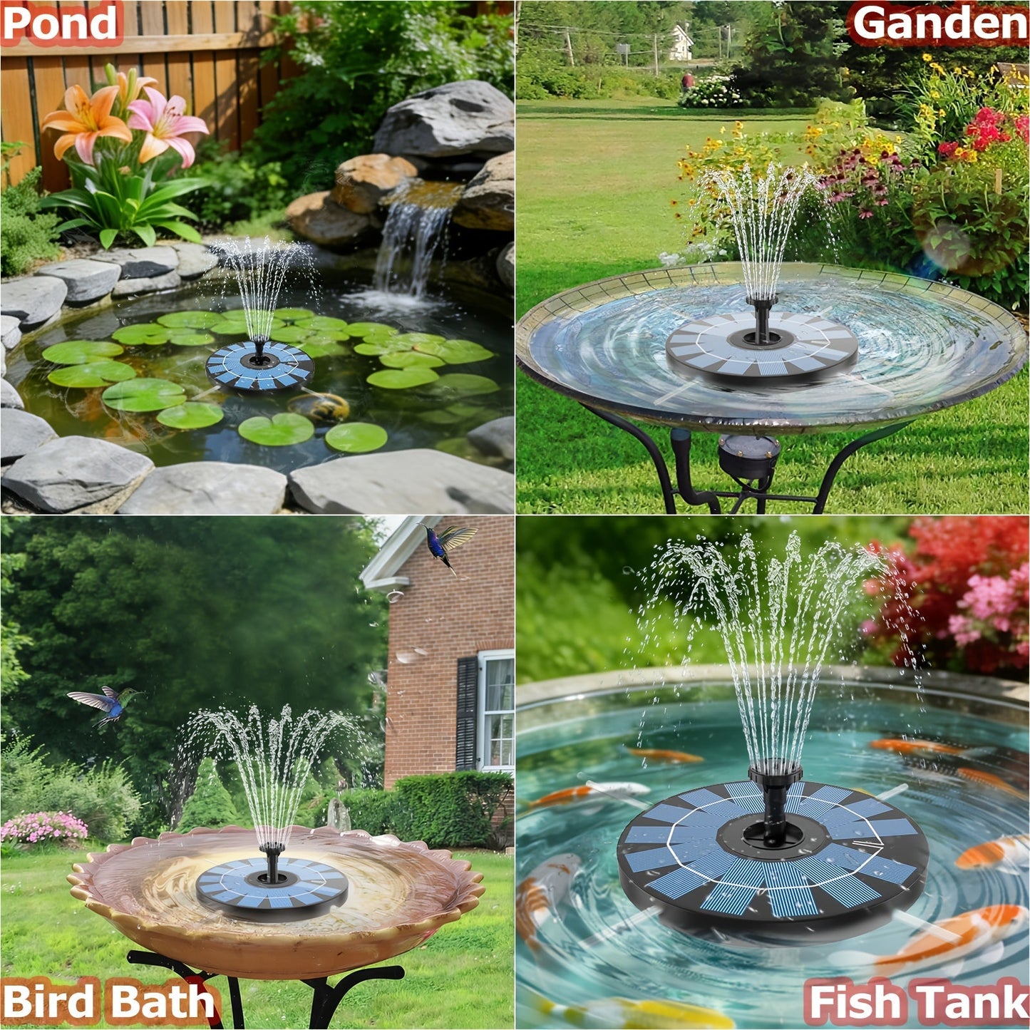 Garden Fountain Solar Powered with Support Rod for Garden, Pathway and Patio Lighting, with the Listed Configuration