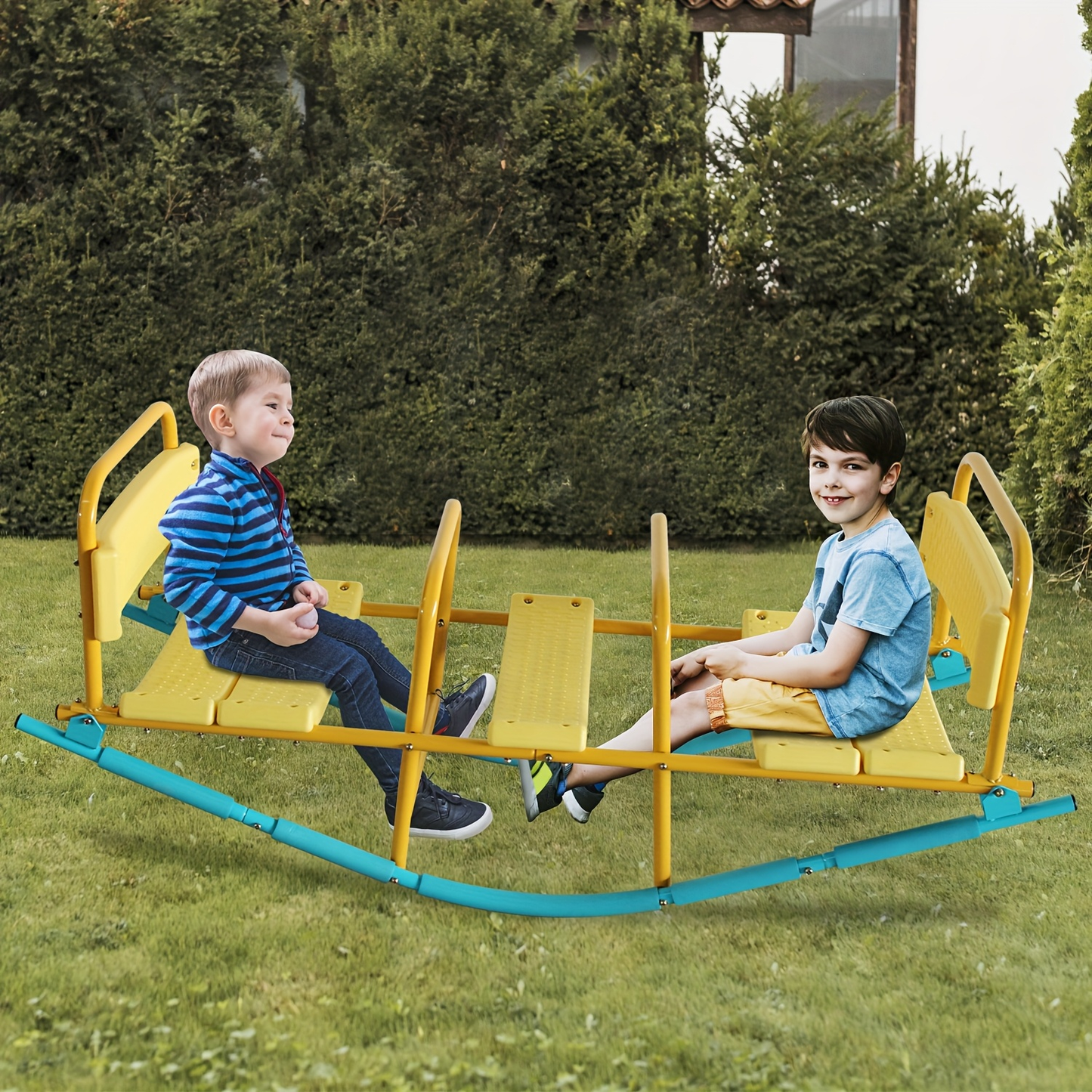 Kids Metal Teeter Totter 2-in-1 Seesaw & Rocker for Boys and Girls – 1 to 3 Person Indoor Outdoor Rocking Seesaw