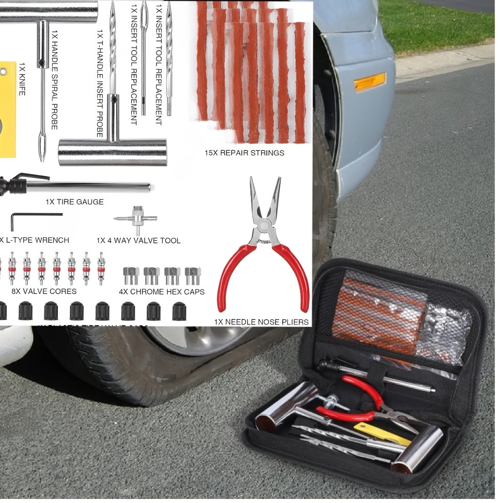 Tire Repair Tool Kit 47 / 58 / 104 / 116-Piece for Cars Motorcycles Trucks Tractors Trailers, Heavy-Duty Tubeless Tire Plug Patch Kit