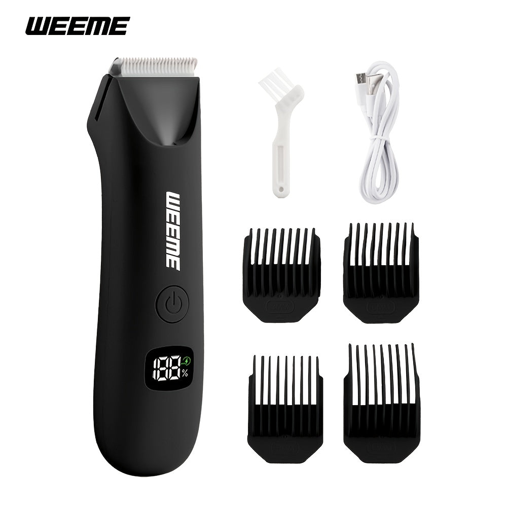 Men's Body Hair Trimmer USB Rechargeable – Chest, Leg & Armpit Hair Trimmer with LCD Display & LED Light, Cordless Electric Body Groomer