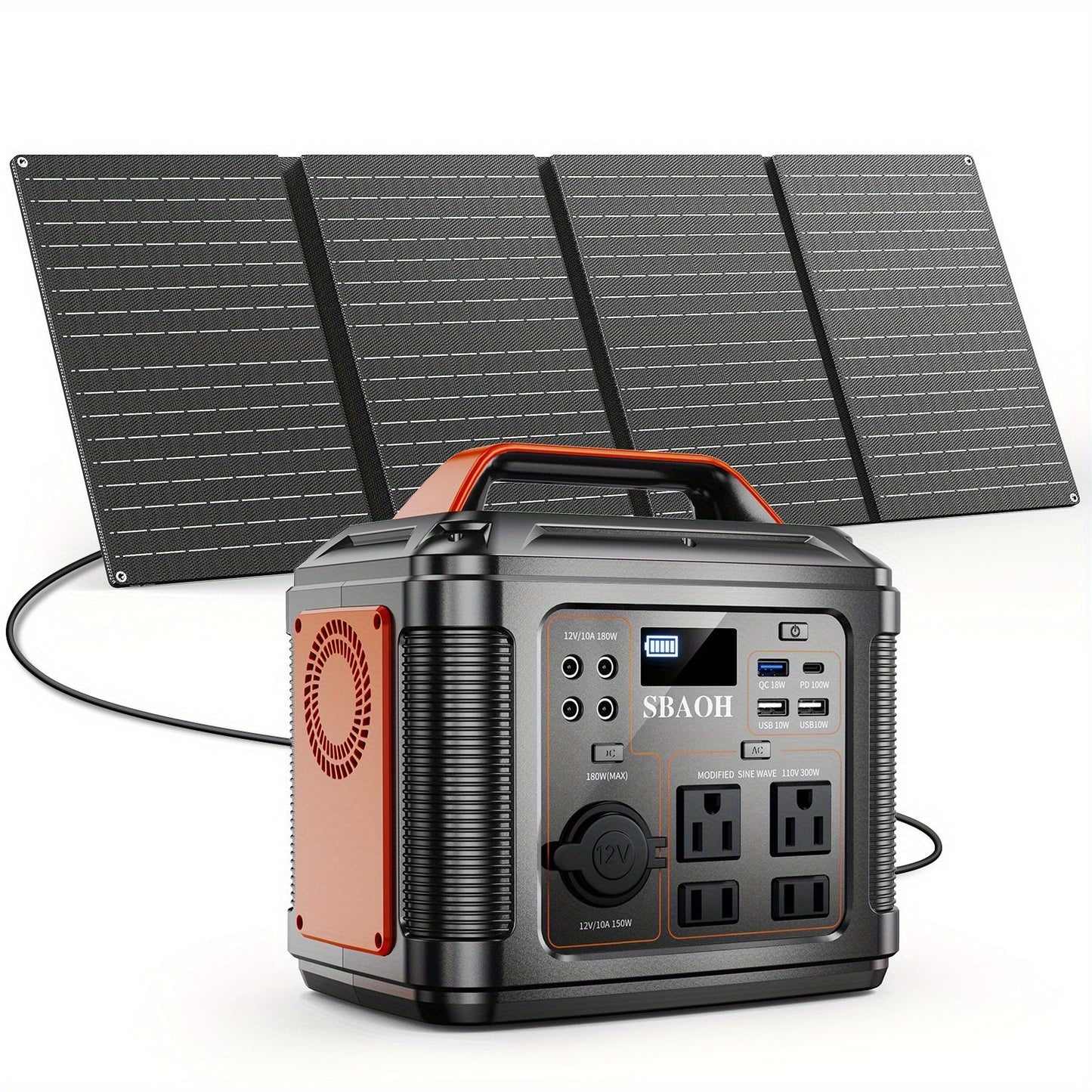Portable Power Station 300W 296Wh – 13 Outputs, AC/USB-C PD100W/QC3.0/DC, LED Flashlight, for Camping, Road Trips