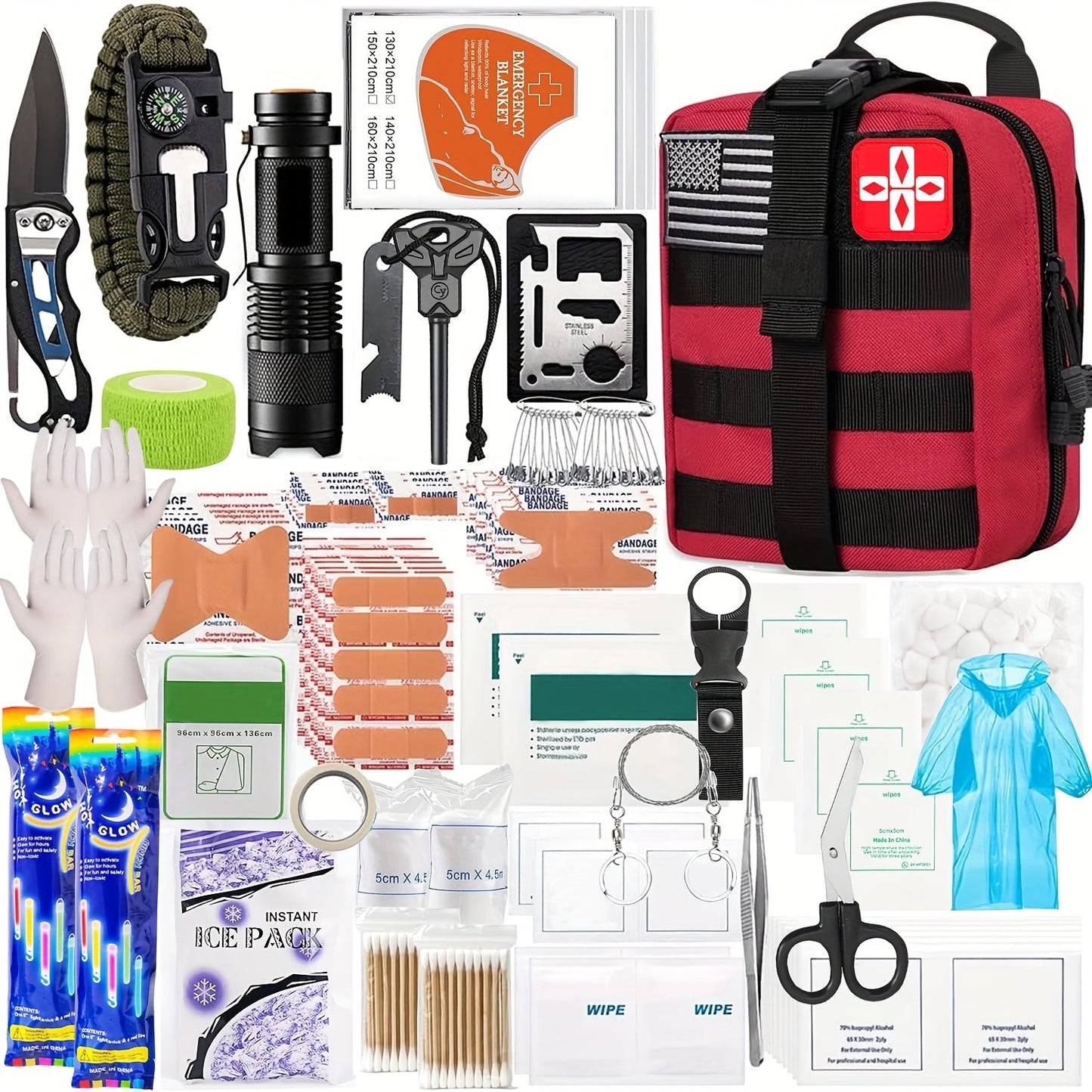 Survival Kit with Fire Starter & Compass ā 14/152/258 Piece Outdoor Survival Gear Set for Camping, Hiking & Emergency | Perfect Gift for Men