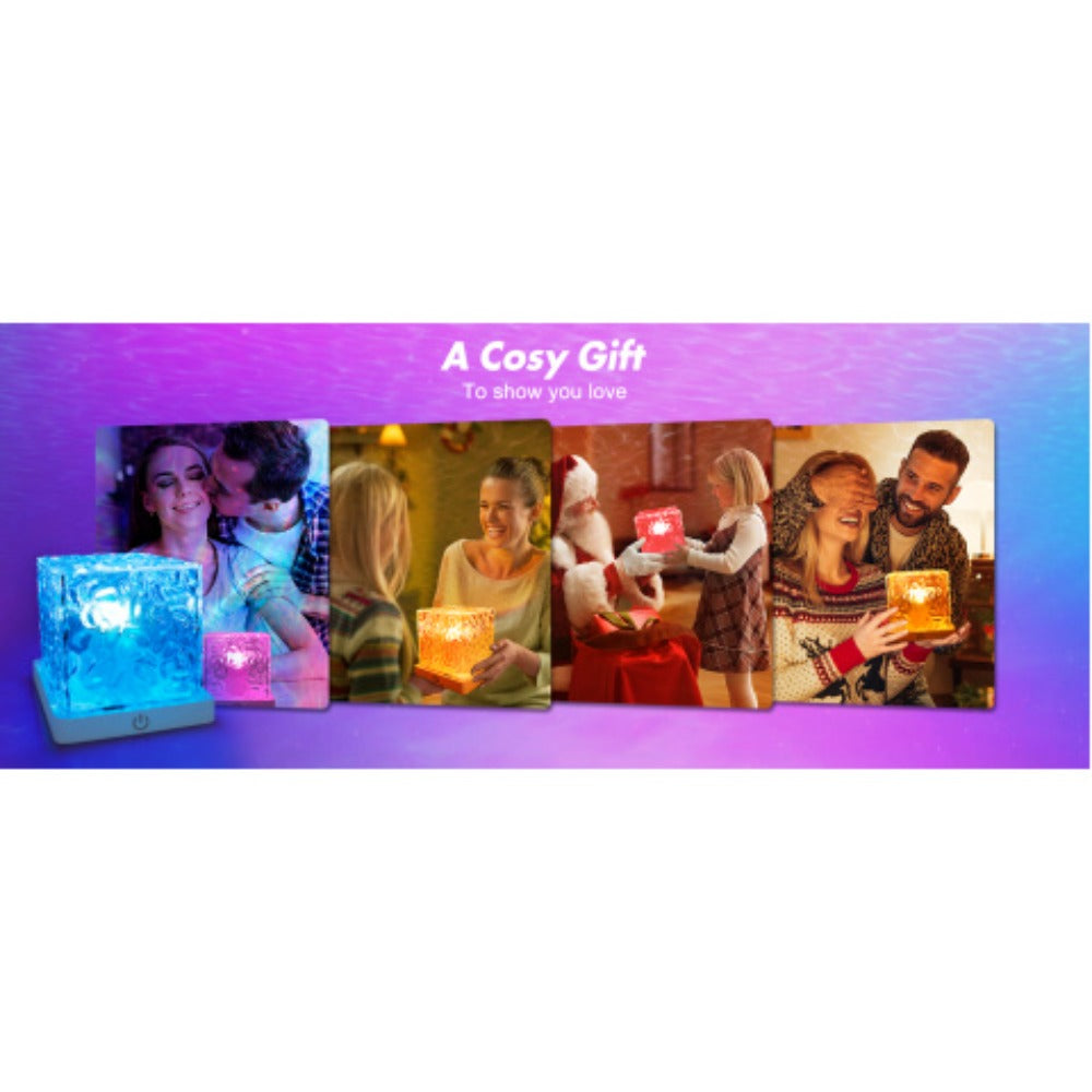 Compact Cube Projection Night Light with Textured Top, Touch Button, Remote and USB Charging