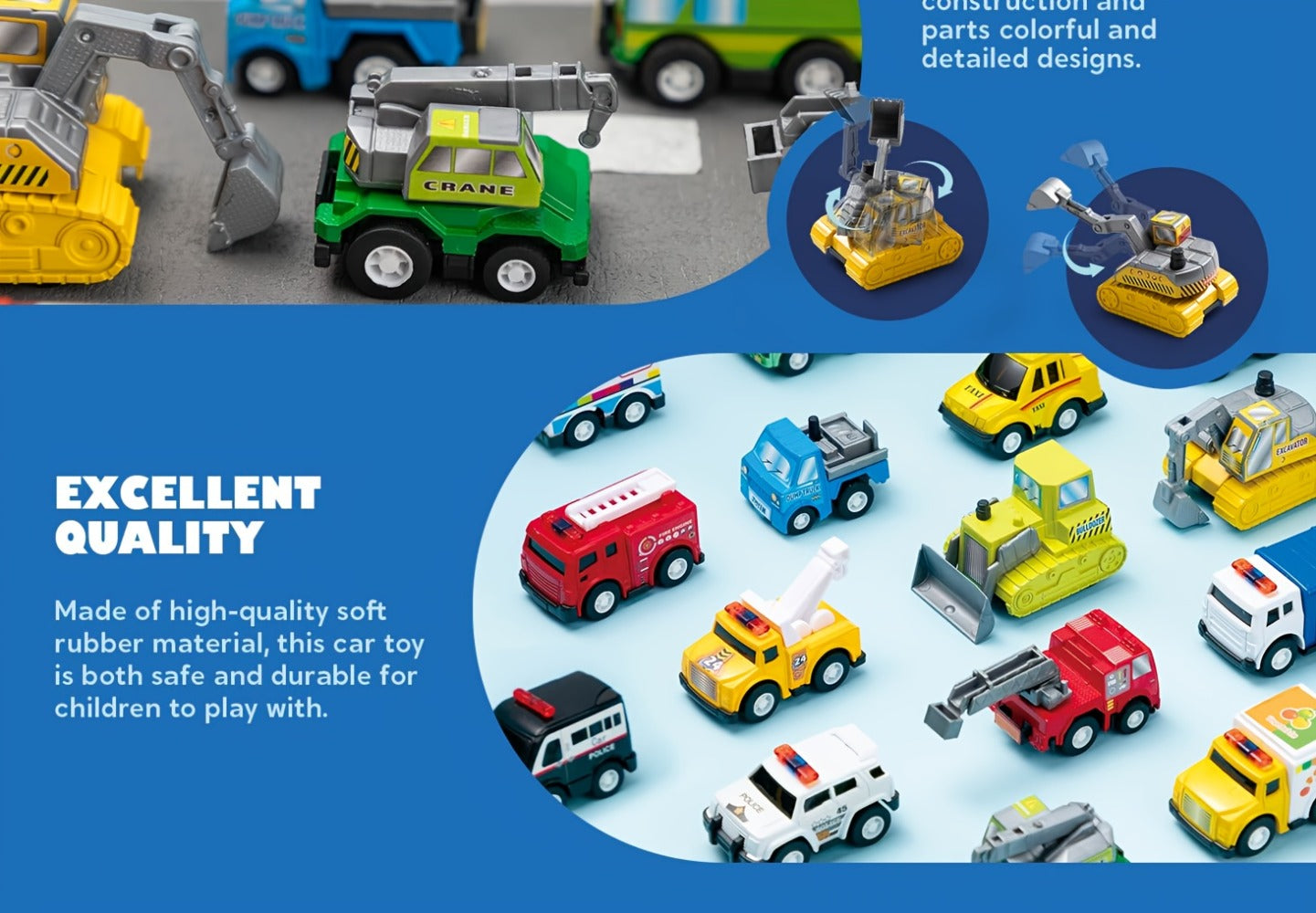 18-Piece Pull Back Mini Cars Set for Kids, City Vehicles Fire Truck Police Car School Bus Freight Train