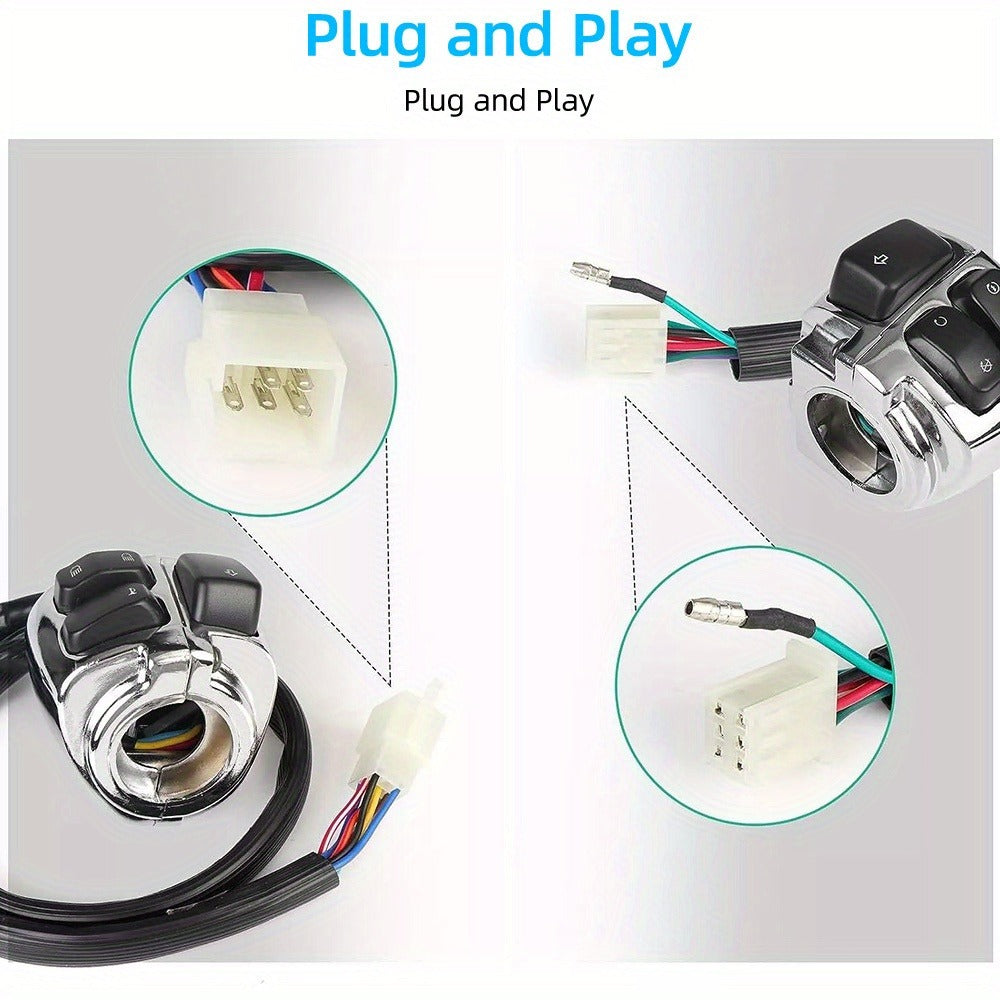 Harley Davidson Handlebar Control Switches with Wiring Harness, Chrome 1-Inch Left & Right Switch Kit for Sportster Softail Dyna V-ROD