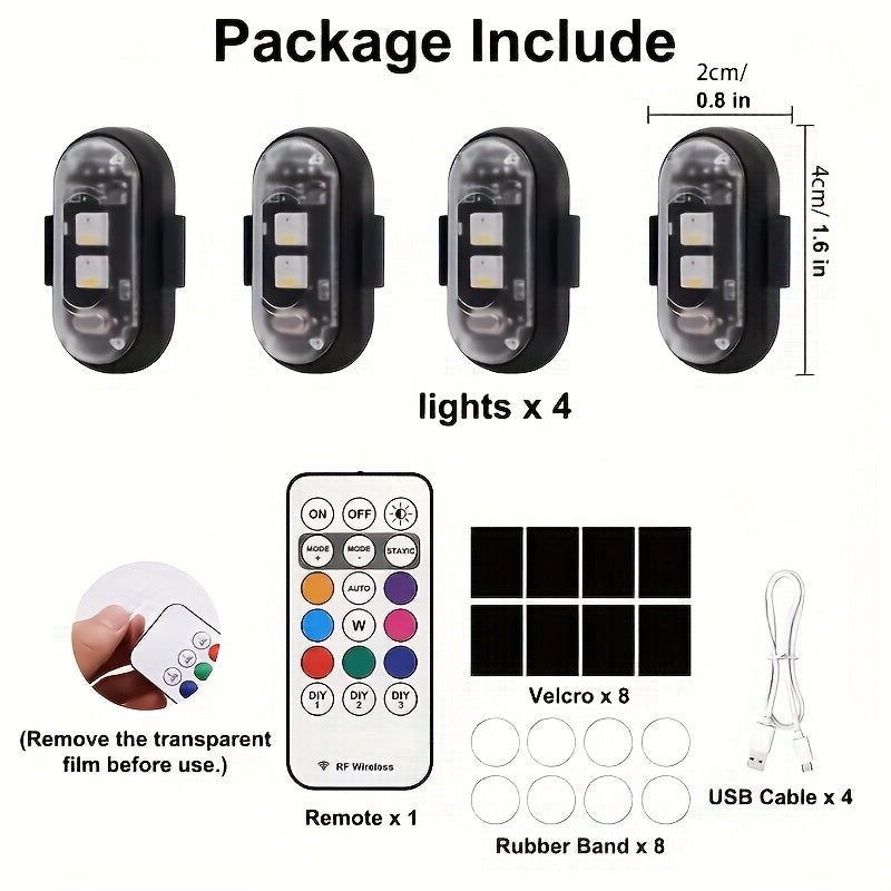 Wireless LED Strip Lights for Car ā Magnetic Vibration Sensor, 8 Colors, Remote Control, USB Rechargeable