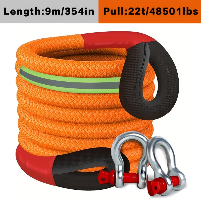 Kinetic Recovery Rope 48501 LBS 22 Ton – High Strength Nylon Tow Rope with Bow Shackles & Storage Bag, 14.5 16.4 30 FT Options for Truck SUV