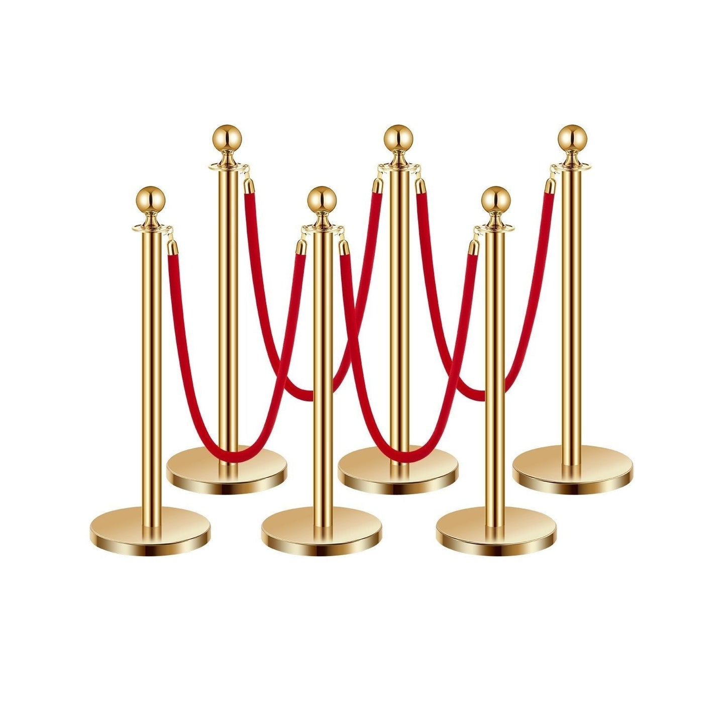Stanchion Posts with Red Velvet Rope Set – Gold Crowd Control Barrier, for Home, Office and Event Organization