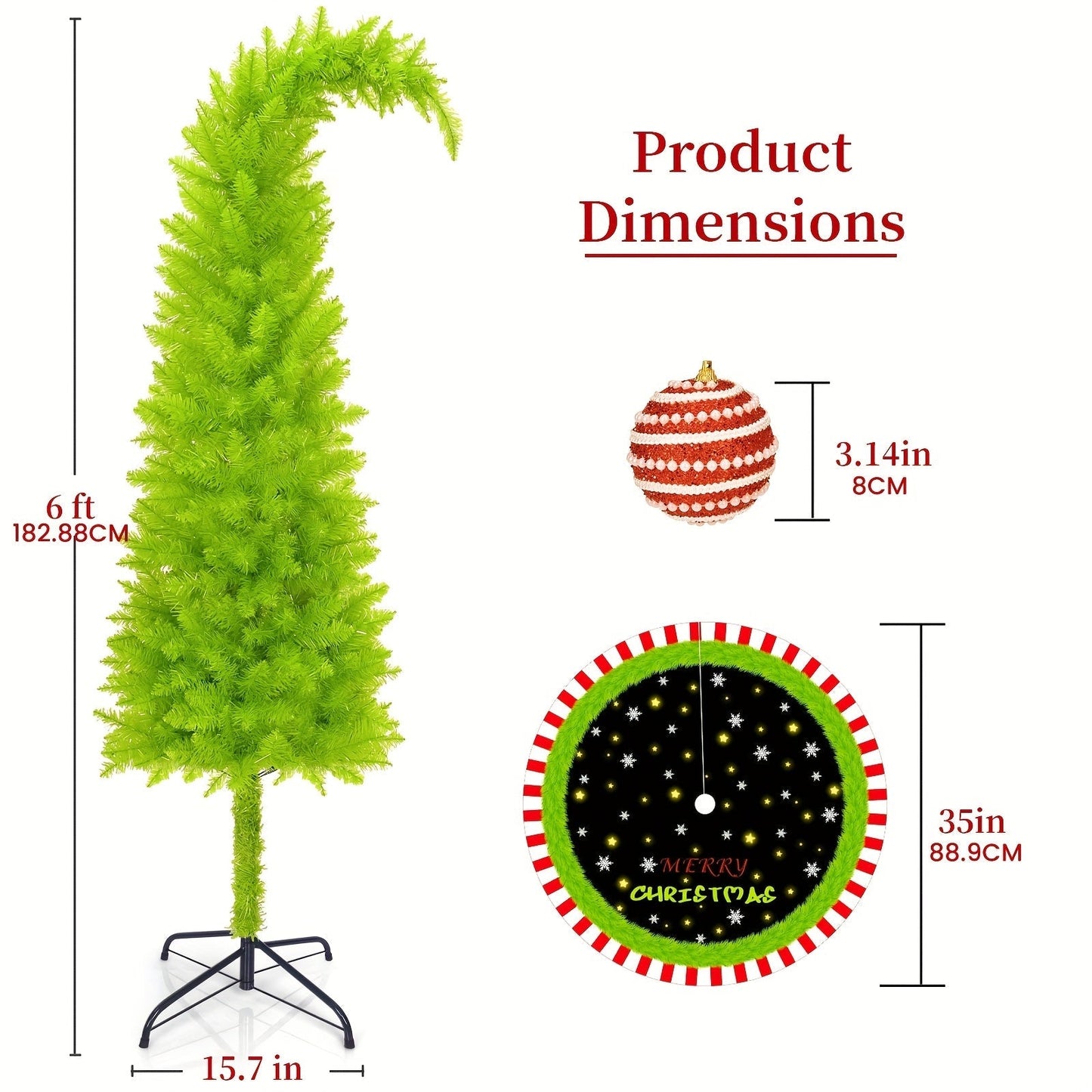 6 Foot Artificial Christmas Tree with Lights Tree Skirt and Christmas Ball Bendable Xmas Tree for Entryways, Bedrooms and Living Spaces