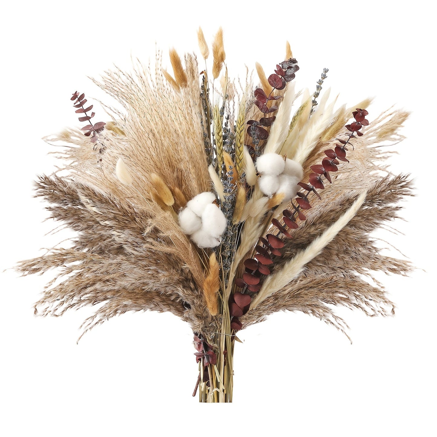 Boho Pampas Grass Dried Flower Arrangement, Lavender Eucalyptus Bouquet with Gemstone Accents for Home Decor