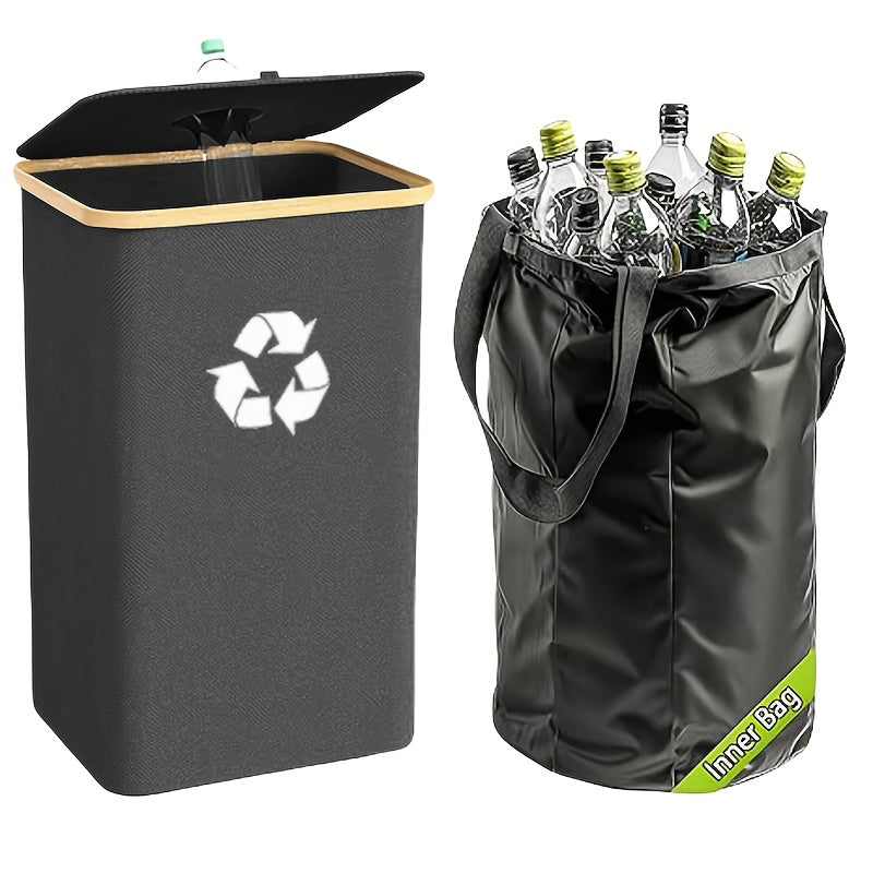 Recycling Bin 26 Gallon 100L with Lid & Removable Inner Bag, Large Collapsible Trash Can for Bottles Cans Glass & Plastic Waste