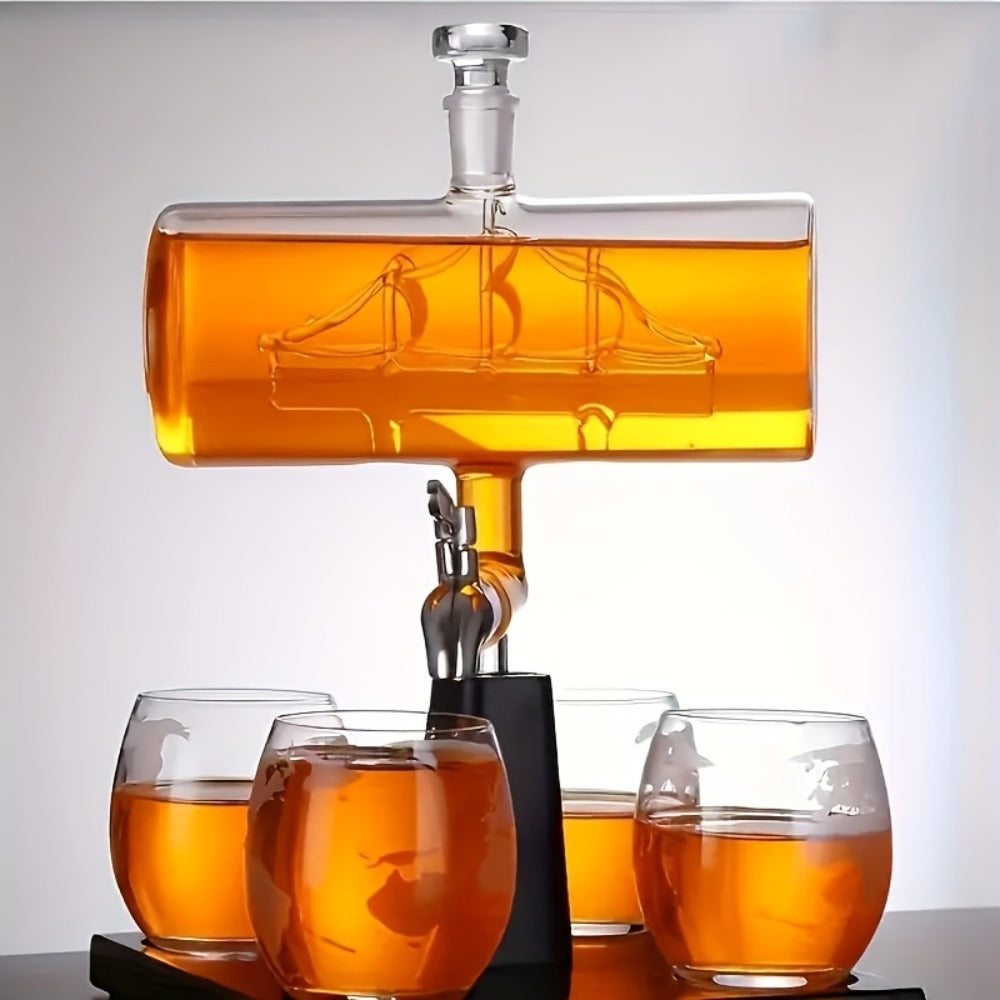 Whiskey Decanter Set 1000ml with 4 Spherical Glasses, Crystal Clear Liquor Decanter Pourer for Whiskey Wine Bourbon Scotch