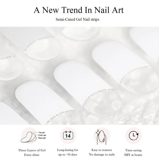 Semi Gel Nail Polish Stickers Kit 20Pcs with 12W LED Nail Lamp 8-Bead Curing Light Full-Wrap Nail Stickers