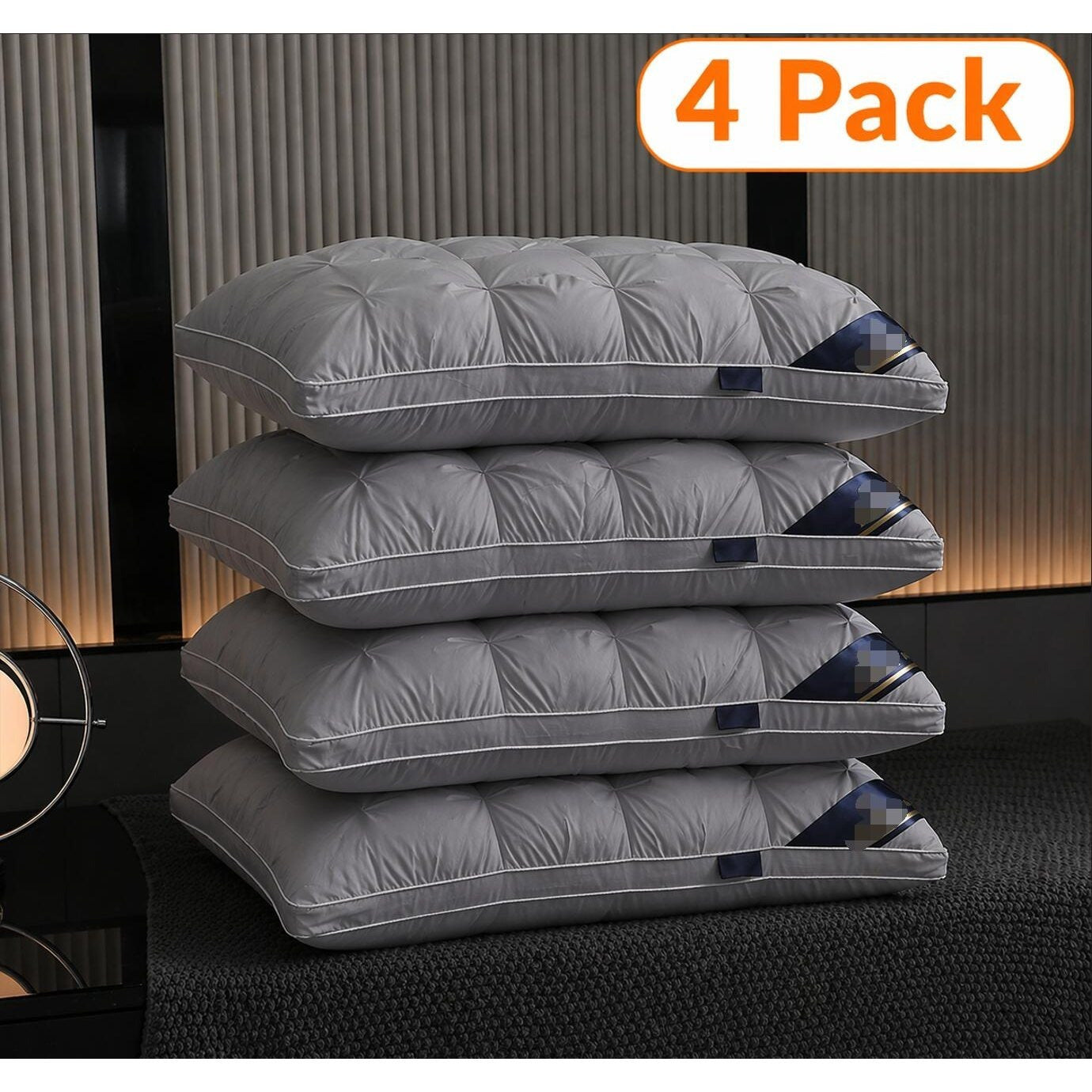 Tufted Bed Pillow in White or Grey with 1-, 2- and 4-Piece Checkout Options and Zipper Detail