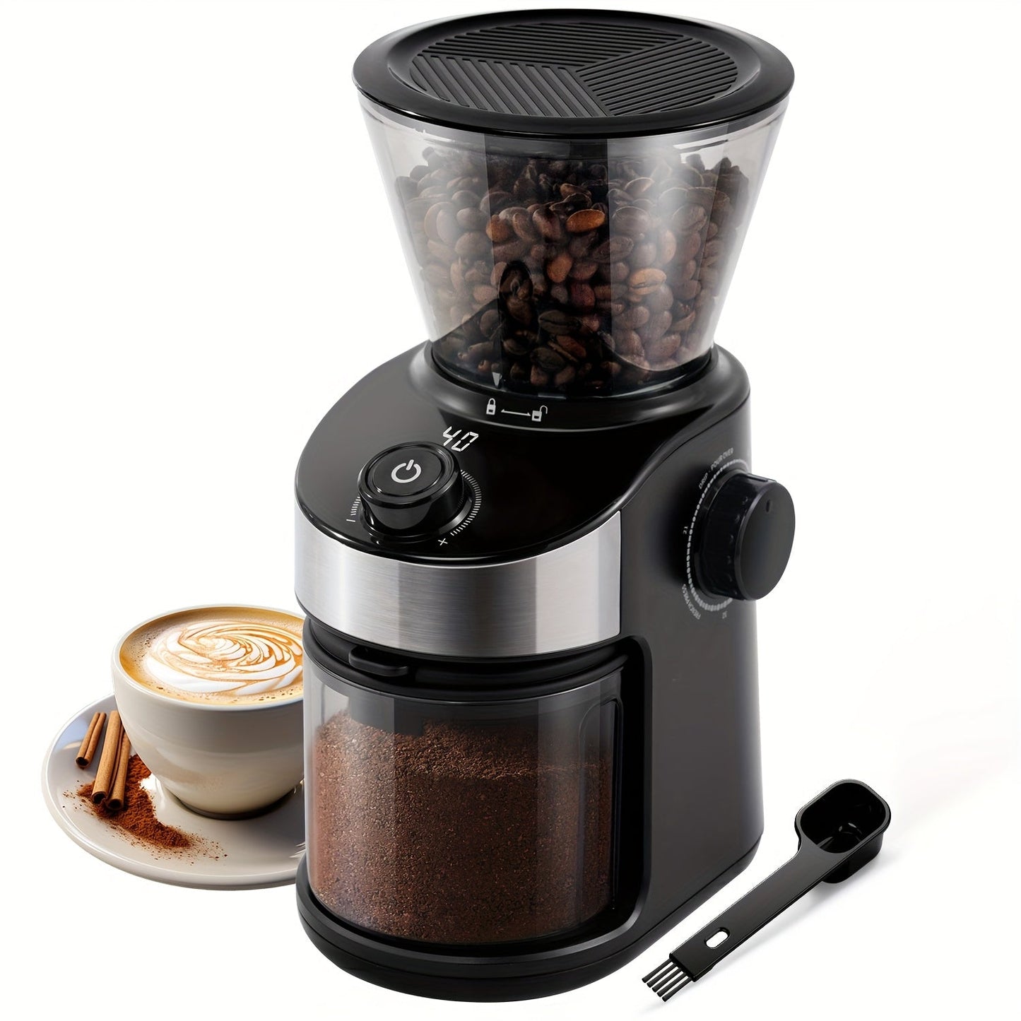 Burr Coffee Grinder Electric, Coffee Bean Grinder with 40-Second Digital Timer, 25 Precise Grind Settings