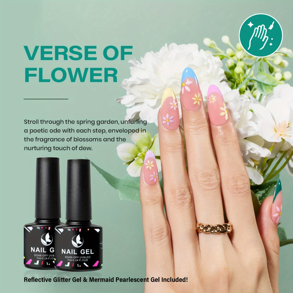 Gel Nail Polish 8-Color Rhapsody Pastel Set with Soft Muted Tones for All-Season UV/LED Soak-Off Nail Art