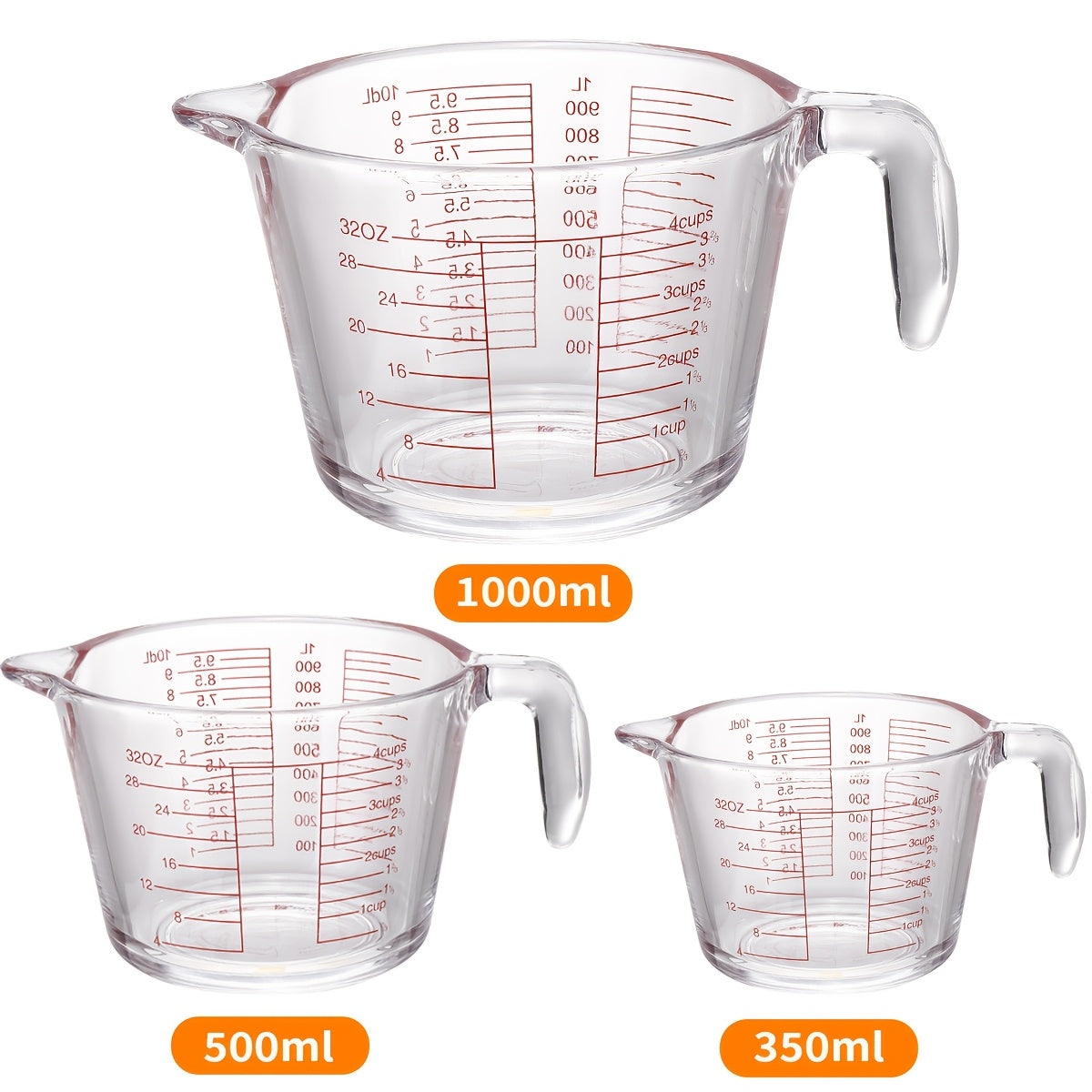 Glass Measuring Cups Set, Food Grade Borosilicate Measuring Cup with Handle & Spout, Microwave &