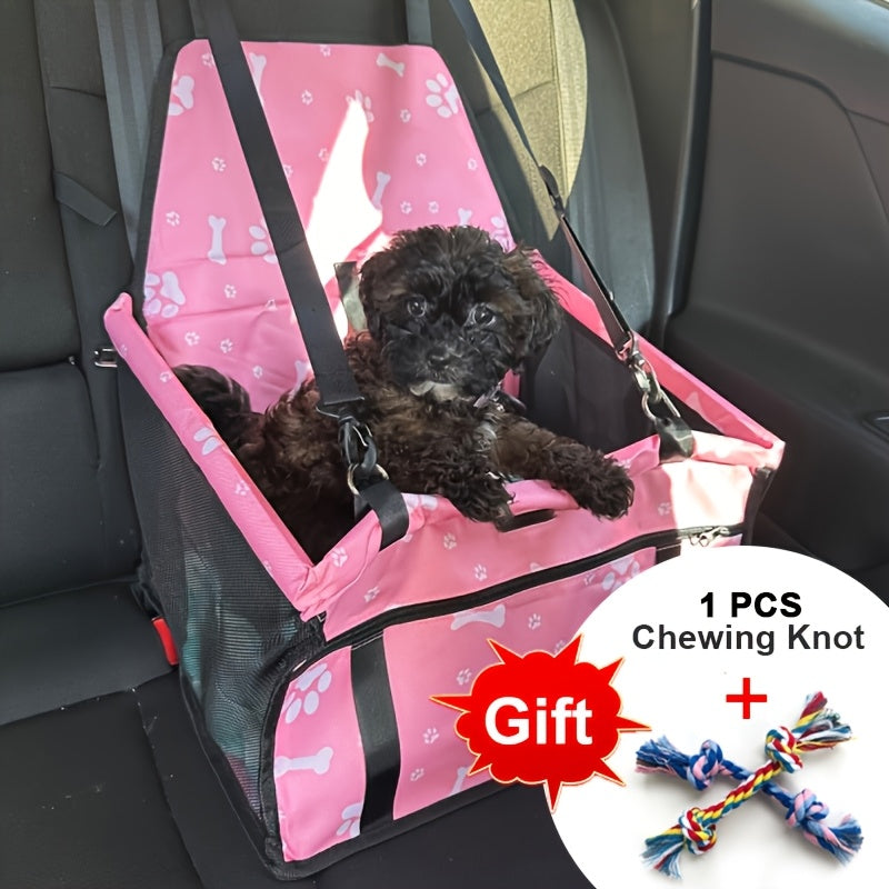 Dog Car Booster Seat for Small Dogs & Cats – Foldable Oxford Pet Car Seat Carrier with Safety Leash, Adjustable Straps, Breathable Mesh