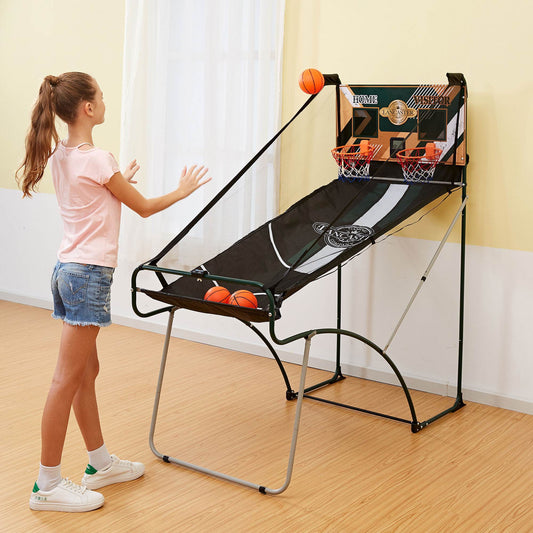 2 Player Indoor Basketball Arcade Game EZ Fold – Dual Hoop Shot Challenge with LED Scoring, 8 Game Modes, 3 Basketballs & Air Pump