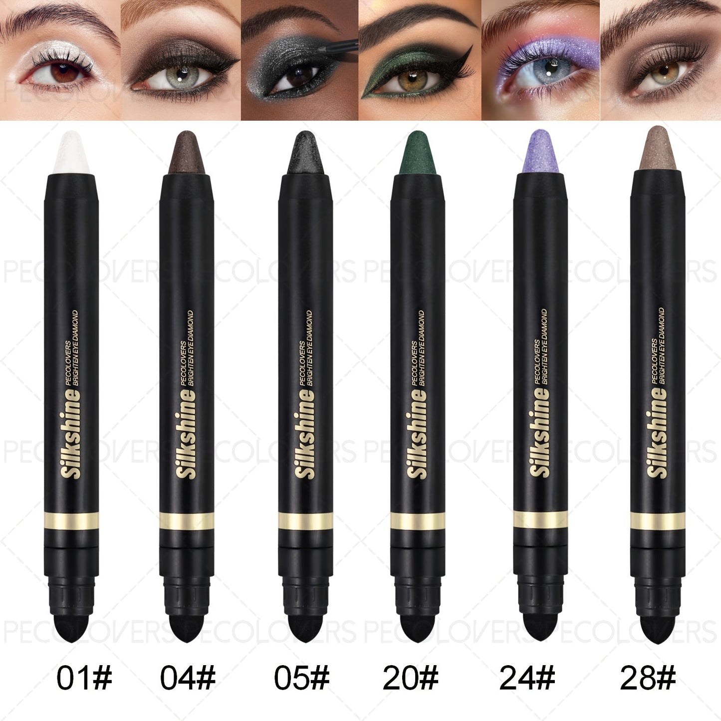 Shimmer Glitter Eyeshadow Stick Set 6 Pcs Dual-Tipped Eye Pencil with Blending Brush Creamy, for Makeup, Travel and Everyday Vanity Use