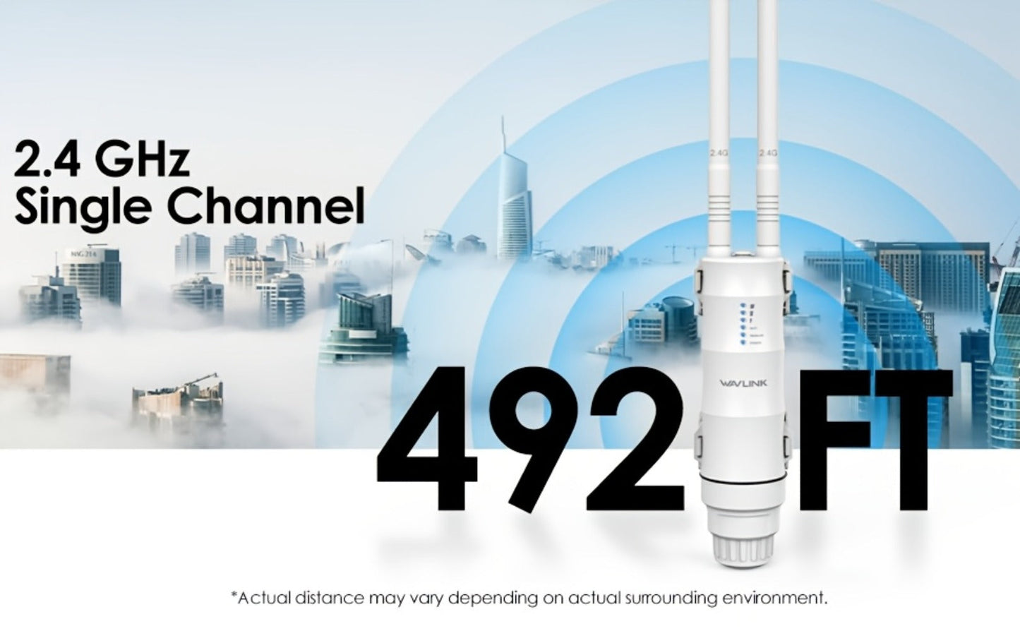WAVLINK N300 Outdoor PoE WiFi Access Point 300Mbps - 2x7dBi Antennas 150m Range, AP Router Repeater 4-in-1 Modes