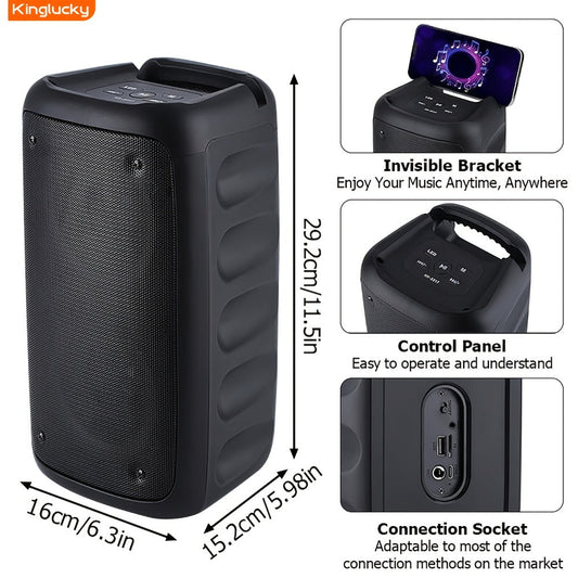 Portable Bluetooth Speaker Kinglucky Karaoke Model with 5.2 Wireless, RGB Lights, Included Mic, USB, TF and FM