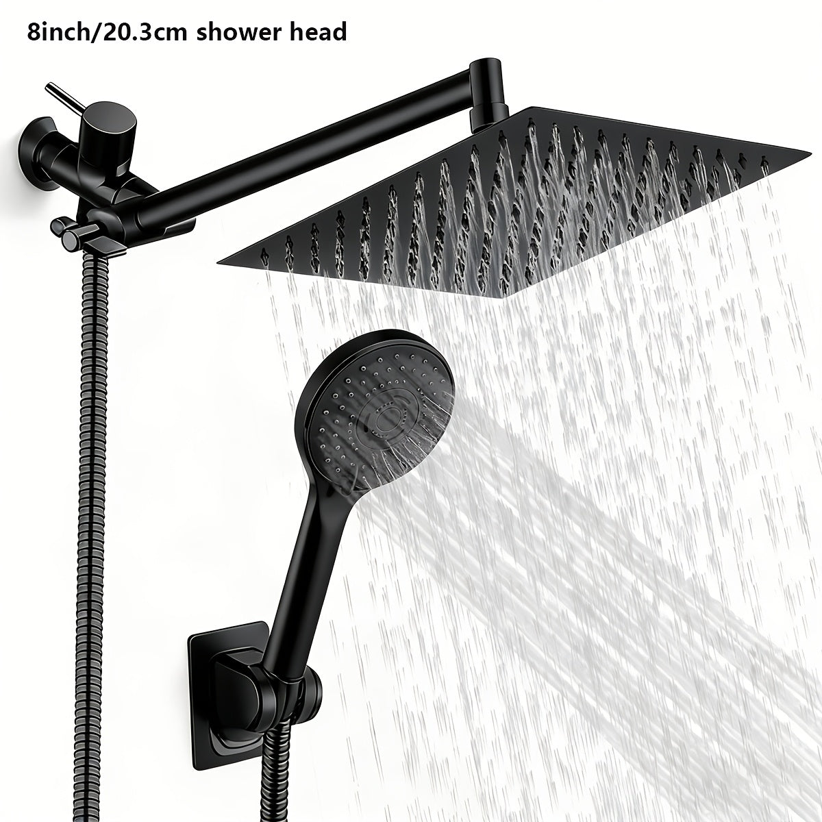 High Pressure Rainfall Shower Head Combo with Handheld Spray – 9 Spray Settings, 180° Adjustable Bracket, Stainless Steel Hose