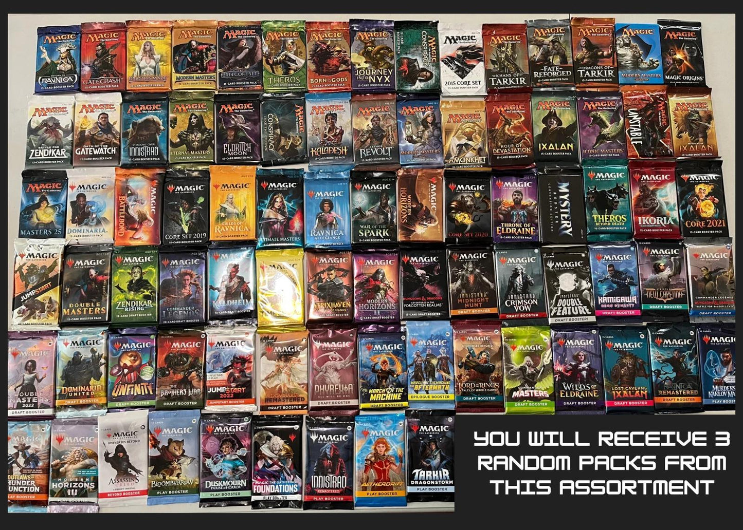 Card Game Three-Pack Random Booster Bundle with Assorted Set Selection and Multiple Wrapper Designs +