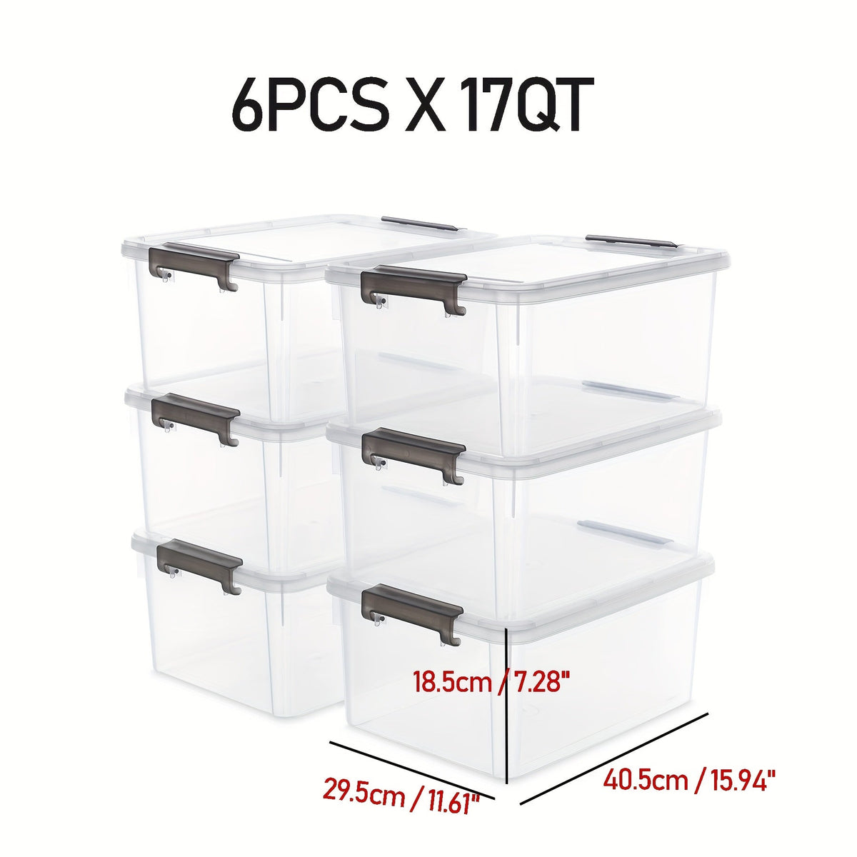 Clear Plastic Storage Bins with Lids 6 Pack Stackable Storage Containers with Snap-Tight Locks for Home, Office, Garage & Basement