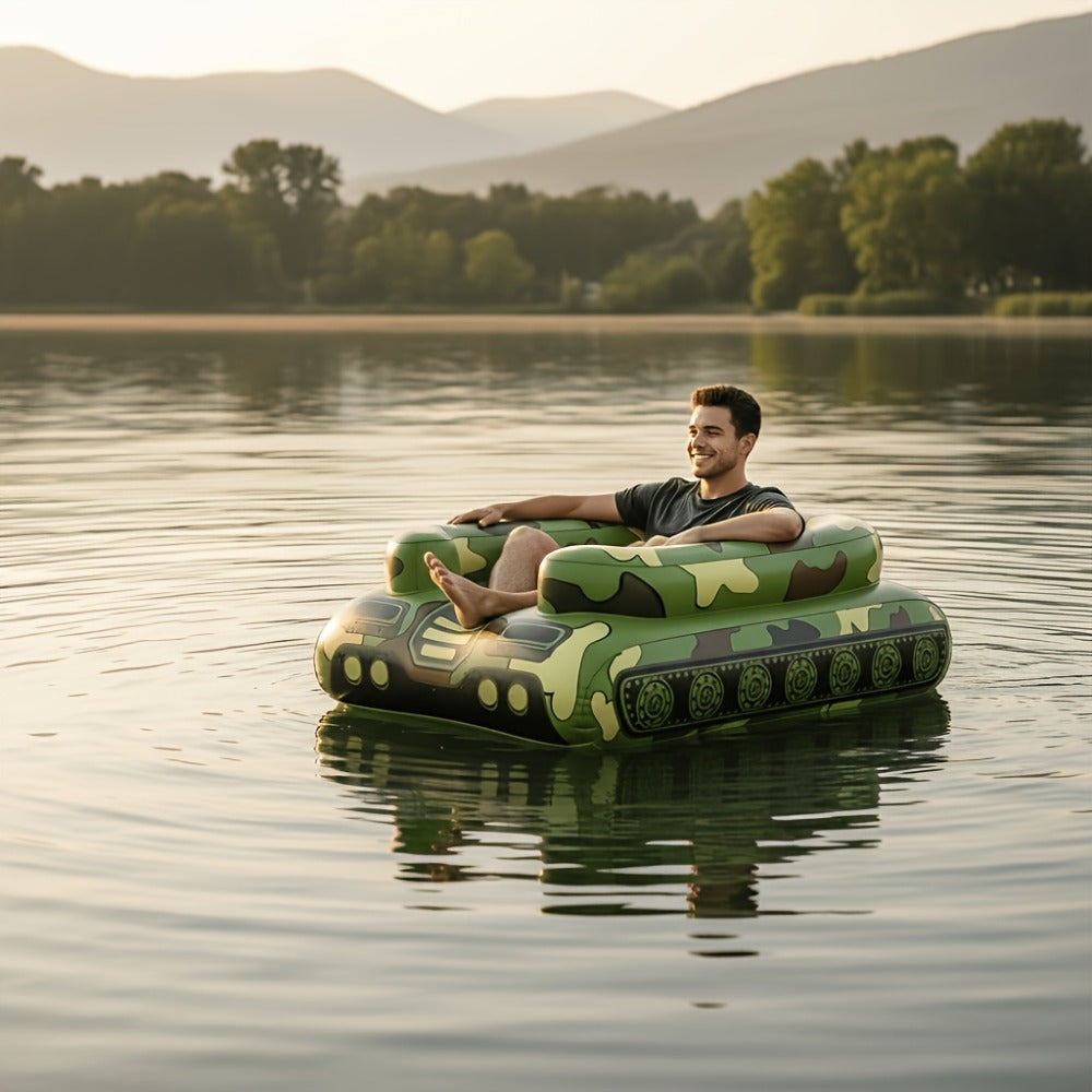 Giant Tugboat Pool Float 60 Inch XL Ride-On Inflatable Raft with Built-In Water Sprayer & 16-Inch Beach Ball