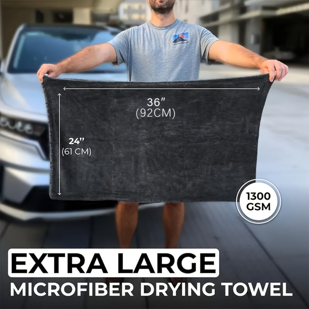 Microfiber Car Drying Towel 1300GSM – Edgeless Streak-Free Quick-Dry Detailing Towel, High Absorbency, XL Size 24x16" & 24x36" for Car