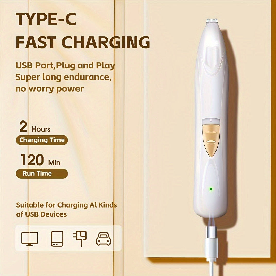 Dog Grooming Kit Electric Paw Trimmer with LED Light – USB Rechargeable Professional Dog Clippers, Low Noise Shaver for Dogs & Cats