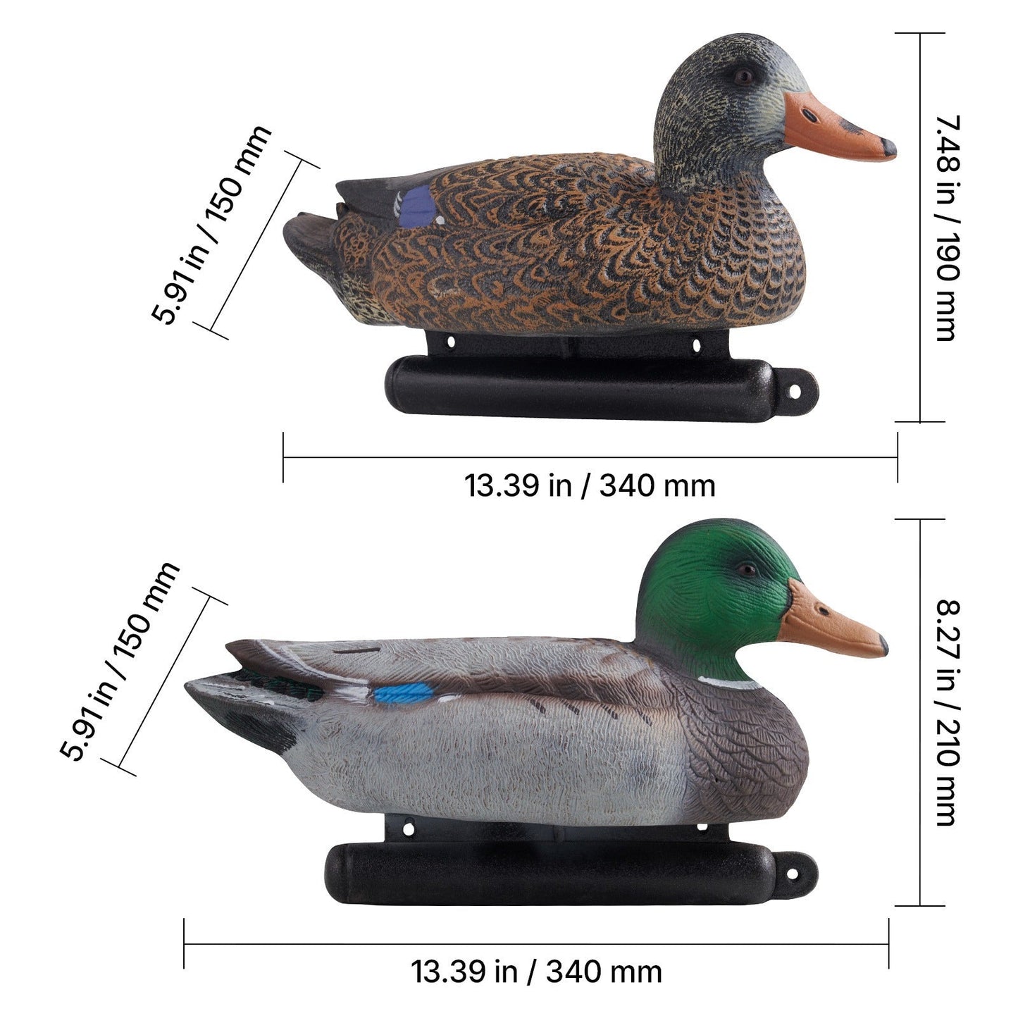 Duck Decoys 6-Pack – Realistic Floating Teal Decoy Set with Bionic Painting, XPE Compression Storage, 3 Male & 3 Female Ducks for Hunting