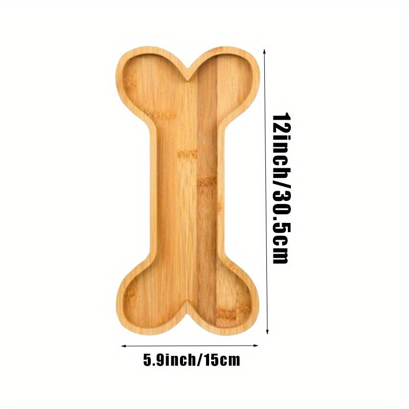 Bamboo Pet Food Bowl Set – Paw & Bone Shaped Wooden Serving Tray with 5-Compartment Snack Platter, Natural Charcuterie Board for Dogs