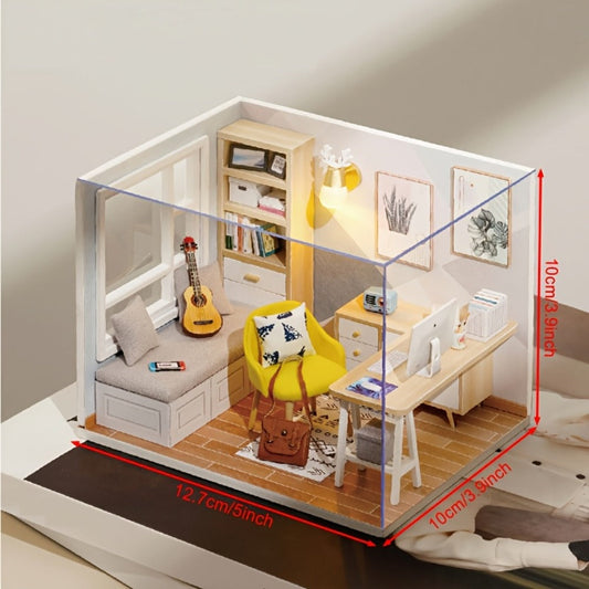 DIY Miniature House Kit Sunshine Study – Handmade Wooden Building Model Mini Collection Scene Home Decoration Shelf Display