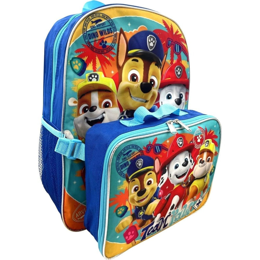 Kids Backpack with Lunch Box Set 16 Inch, Paw Patrol Boys School Bag with Removable Matching Lunchbox