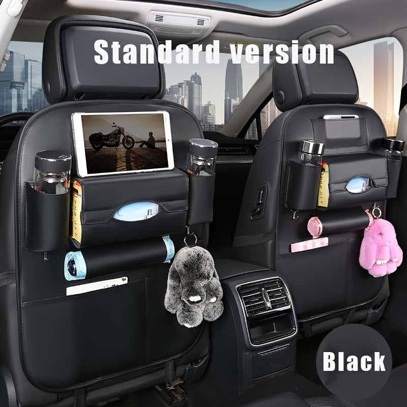 Car Rear Seat Organizer with Foldable Table, Footrest, Cup Holder, Tissue Box & Laptop Base – 2-Piece Premium Back Seat Storage Box Travel