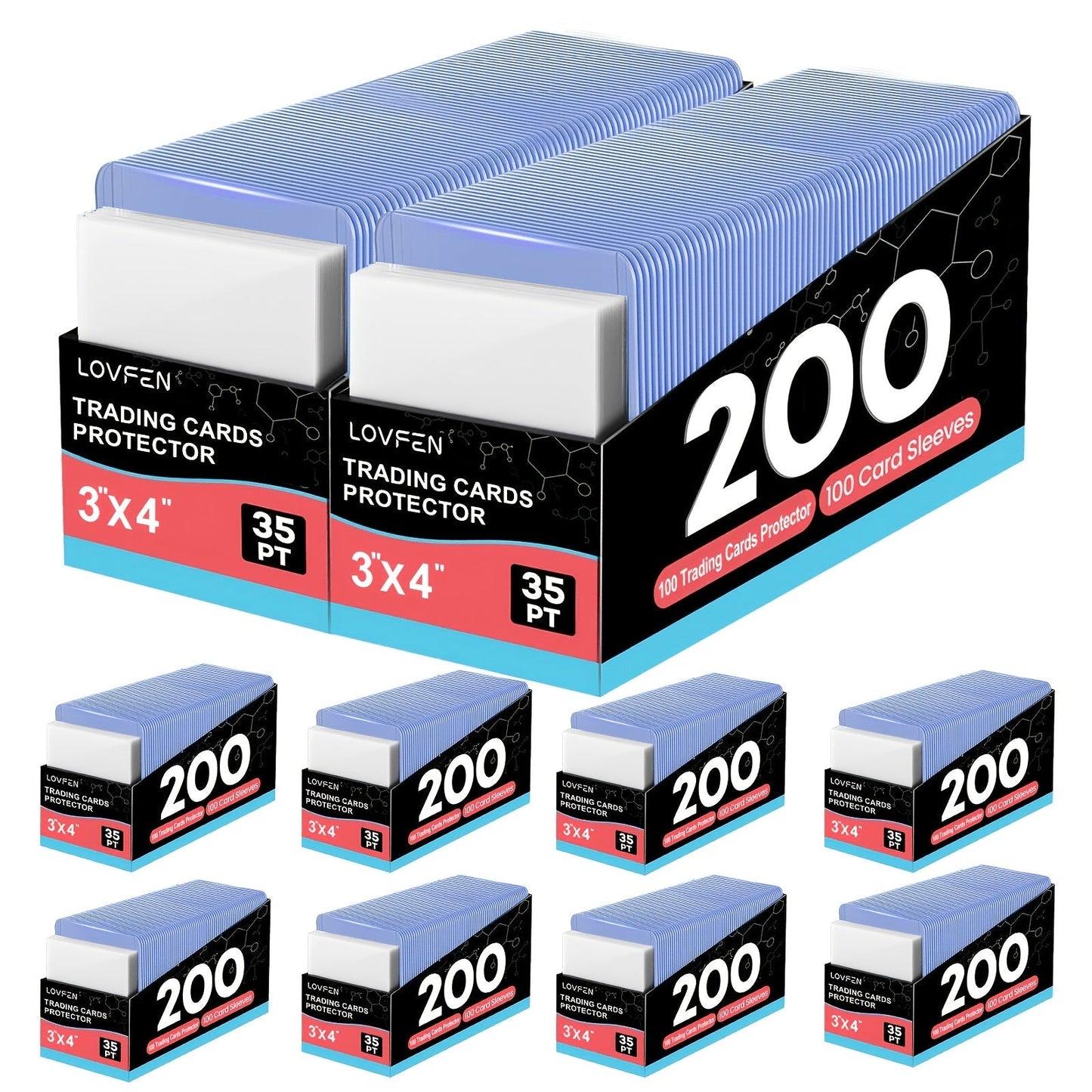 Card Toploads & Sleeves 3x4 Hard Plastic Combo – 100/200/500/2000 Count Regular Top Loading Card Holders for Baseball Football Sports