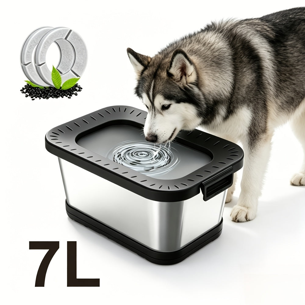 Stainless Steel Dog Water Bowl No Spill 7L XXL with Anti-Splash Mat – Spill-Proof Slow Feeder for Messy Drinkers