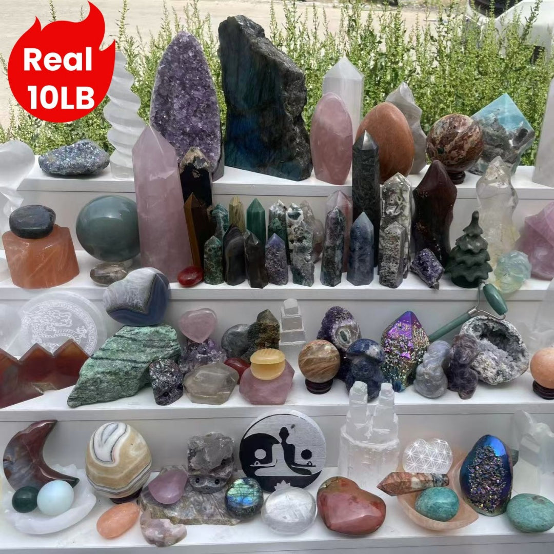 10LB Mixed Crystals Bulk Lot Natural Gemstones Towers Spheres Clusters Rough Stones Healing Crystals Collection Gift Set Decorative