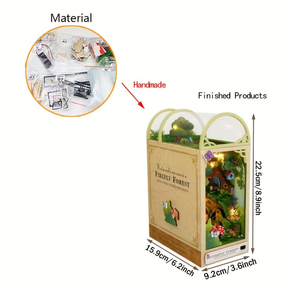 DIY Book Nook Kit Miniature Tiny House Model, Multicolor Bookshelf Insert Home Decoration Craft Set No Battery or Glue Needed