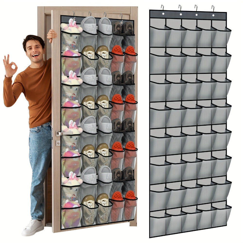Over Door Shoe Organizer 40 Pockets - Fabric Mesh Hanging Storage with Slip Hooks for Shoes, Cruise Ship Essentials